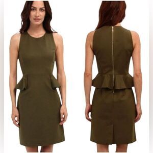 Kate Spade Olive Green Peplum Sheath Dress Havana 10. NWT